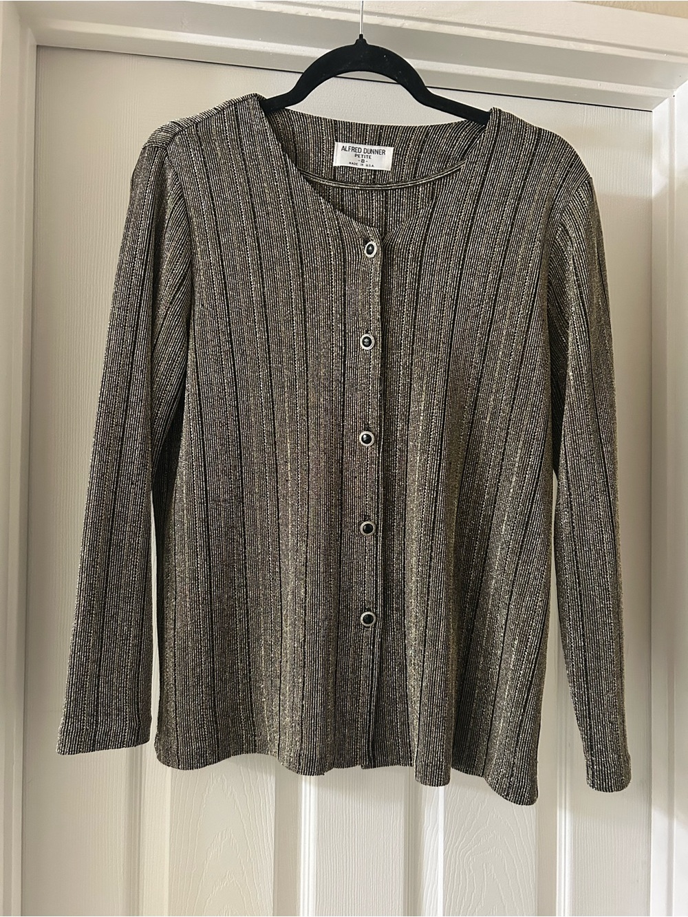 Alfred Dunner Women's Metallic Ribbed Button-Front Cardigan - Taupe